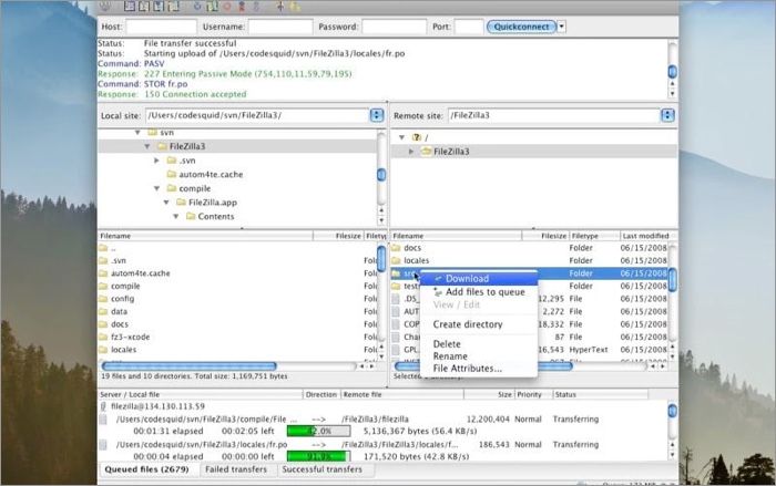 Client FTP Filezilla pour Mac