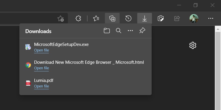 Menu Microsoft Edge 90