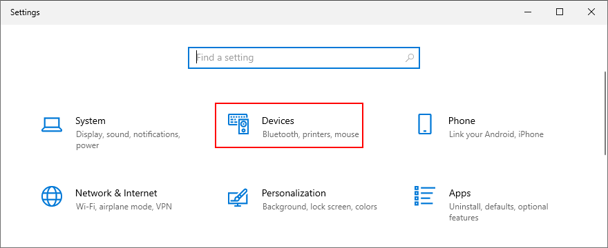 Windows 10 montre comment accéder aux appareils à partir des paramètres