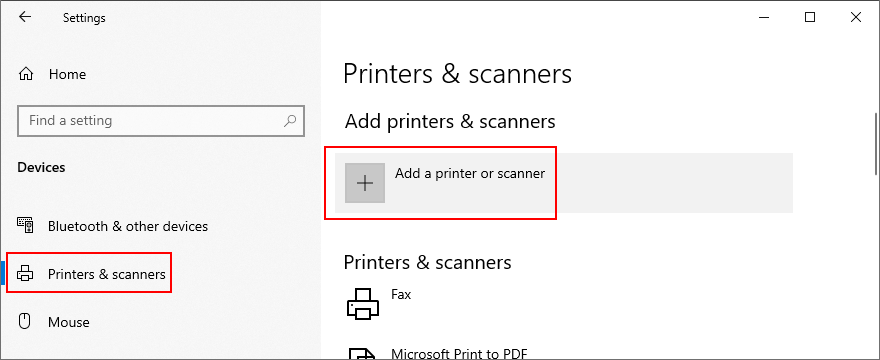 Windows 10 montre comment ajouter une imprimante ou un scanner