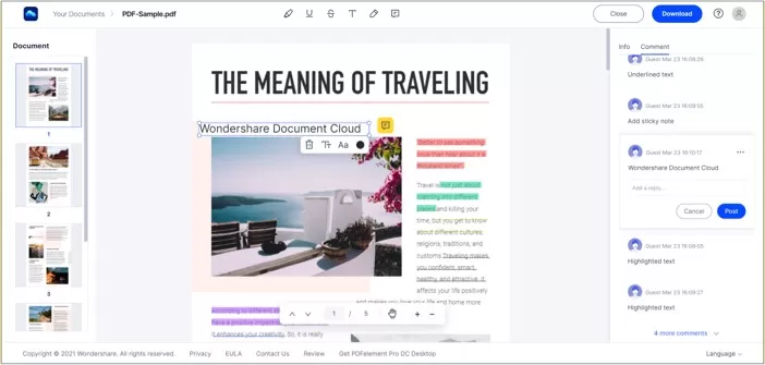 Collaboratif outil d'annotation dans Wondershare Document Cloud