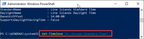 Définir le fuseau horaire Powershell Min