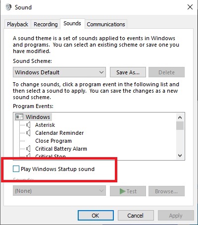 Désactiver le son de démarrage de Windows