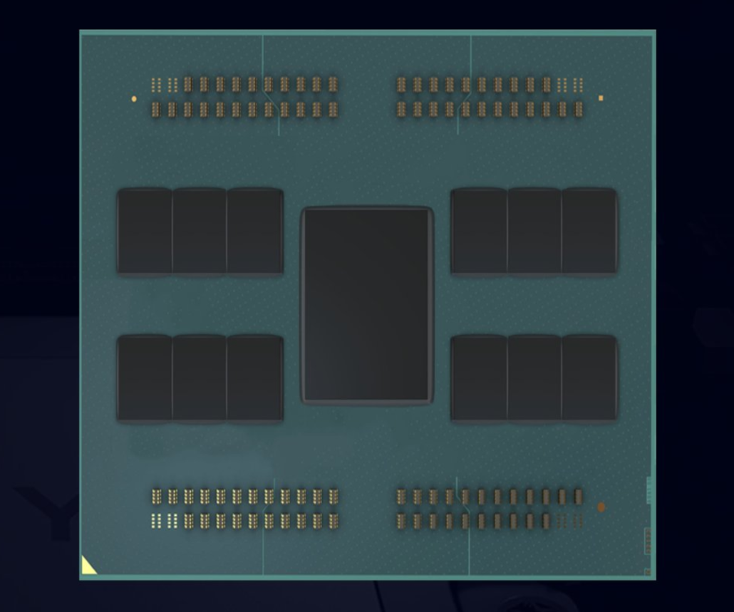 A mockup of AMD's EPYC Genoa CPU with 12 Zen 4 and 1 IOD chiplets. (Image Credits: ExecutableFix)