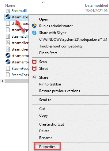 Emplacement du fichier Steam Steam.exe Cliquez avec le bouton droit sur Propriétés