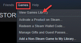 Onglet Jeux Steam Afficher la bibliothèque de jeux