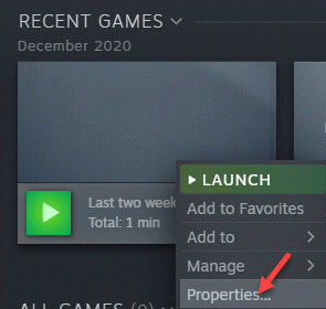 Steam Games Library Problème Game Right Click Propriétés
