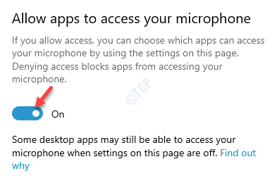 Autoriser les applications à accéder à votre microphone Allumer