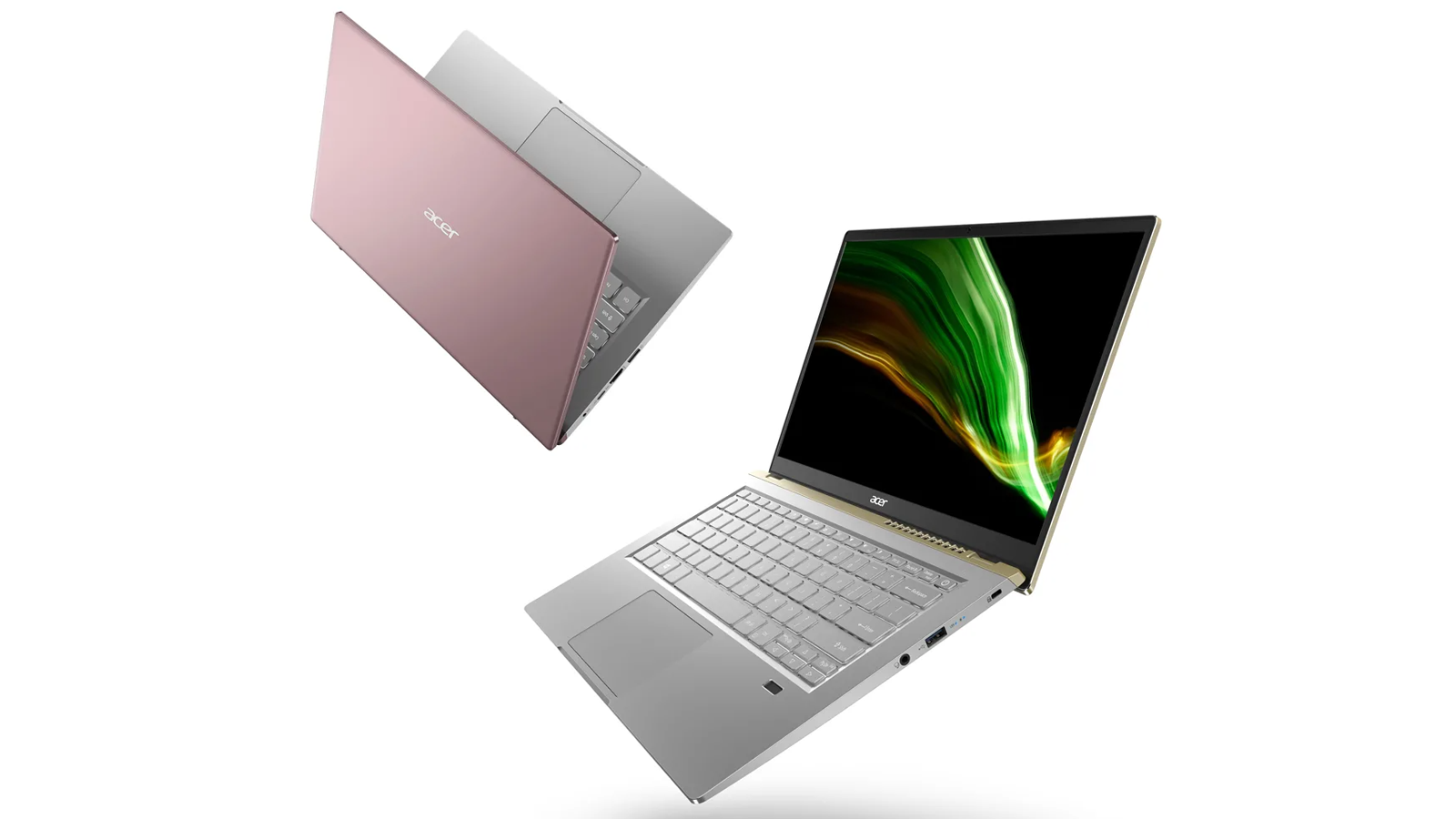 Deux vues extérieures de l'ordinateur portable Acer Swift X