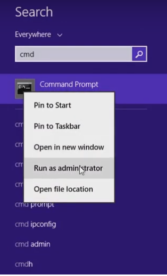 cmd exécuté en tant qu'administrateur windows 8