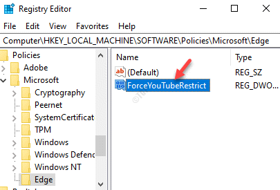 Renommer la nouvelle valeur Dword Forceyoutuberestrict