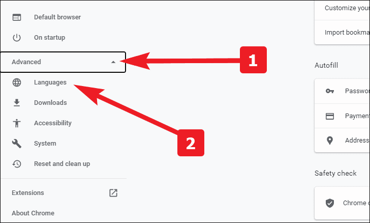 accéder aux langues de la barre latérale pour activer la vérification orthographique améliorée dans Chrome