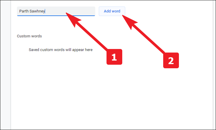 mot d'exemption ajouté pour la vérification orthographique améliorée dans chrome