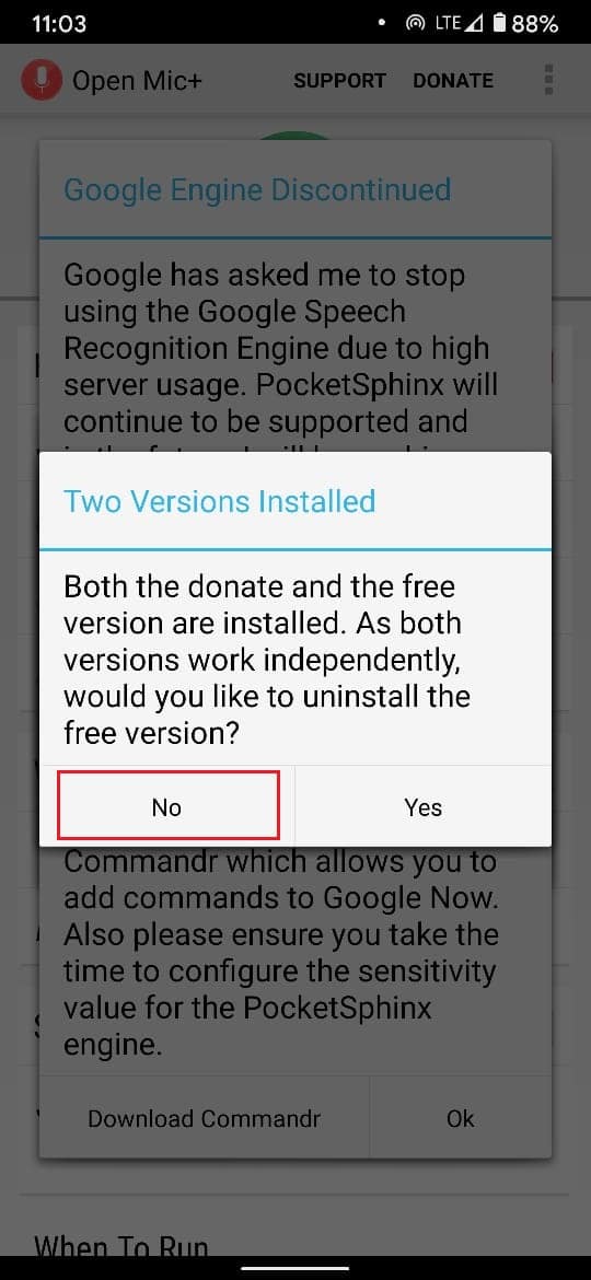 appuyez sur non pour désinstaller payé version