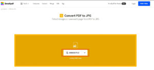 Ouvrez smallpdf et téléchargez le fichier PDF | Comment convertir Word en JPEG