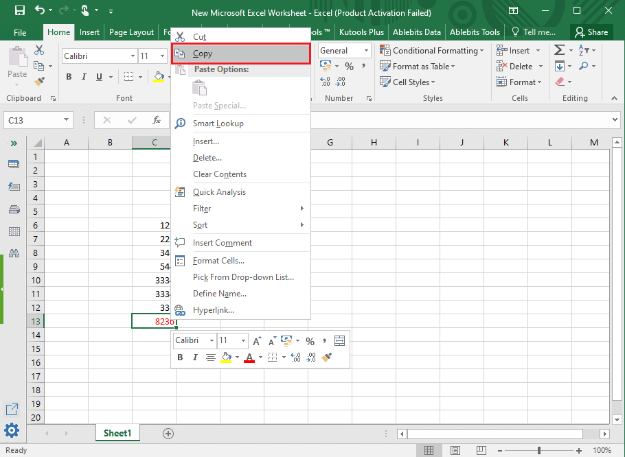 Cliquez avec le bouton droit sur les valeurs et copiez la valeur. | Copier et coller les valeurs Sans formules dans Excel