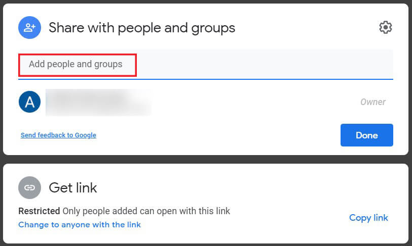 Tapez le nom du compte dans la section intitulée Ajouter des groupes ou des personnes | Comment déplacer des fichiers d'un Google Drive vers un autre