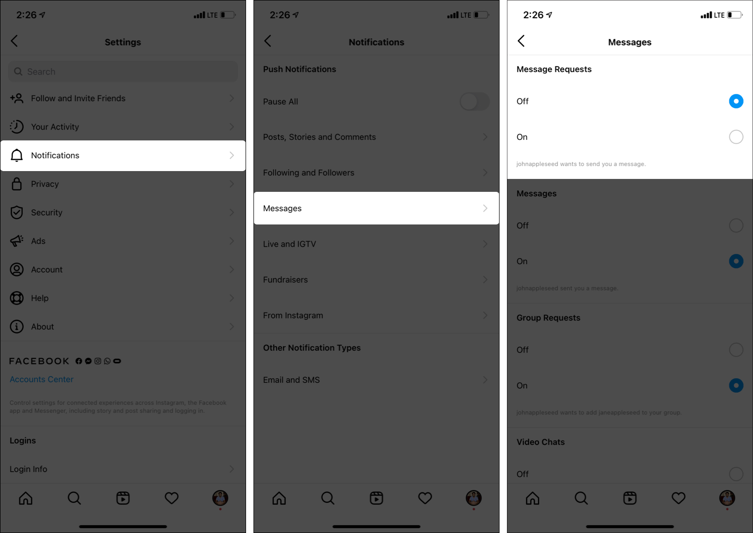 Comment désactiver les notifications de demandes de messages Instagram