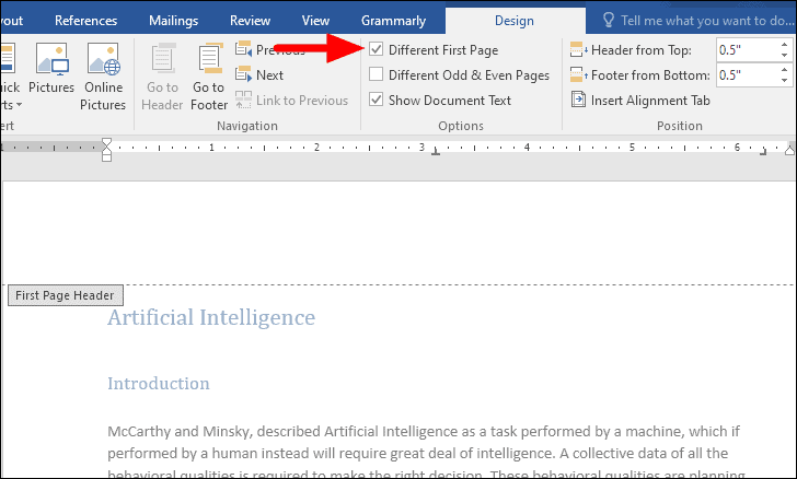 How To Add Header In Word Only One Page