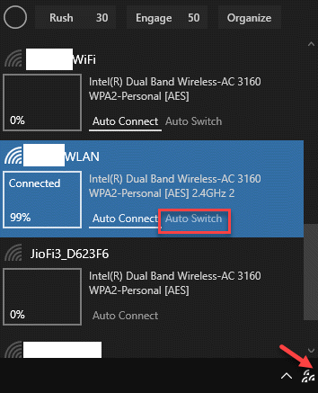 Barre des tâches Icône Wifinian Commutateur automatique du réseau Wifi actif
