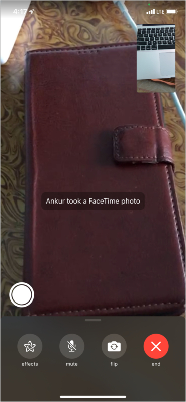 Le nom a pris une notification de photo FaceTime