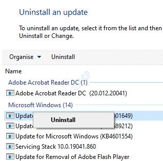 Programmes et fonctionnalités du panneau de configuration Désinstaller Une mise à jour Clic droit Désinstaller