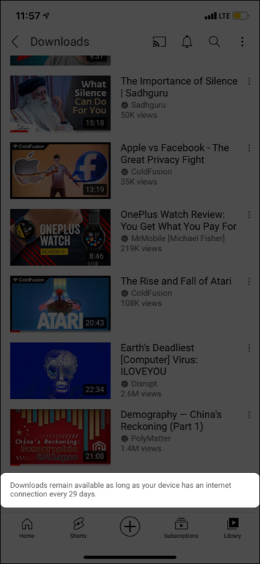 Vidéos YouTube hors ligne supprimées automatiquement après 29 jours