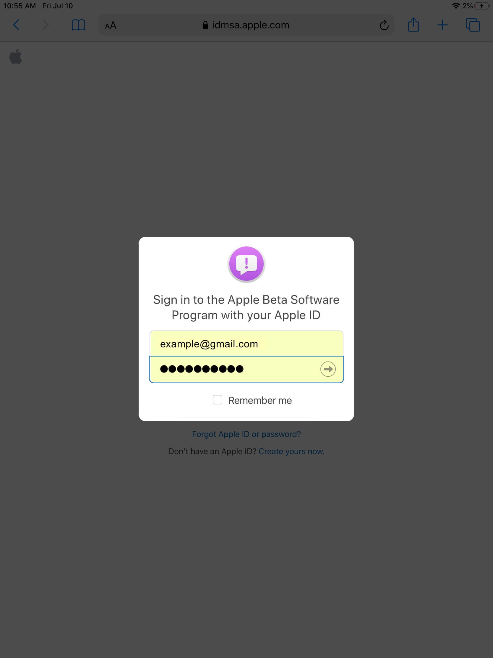 connectez-vous avec votre identifiant Apple