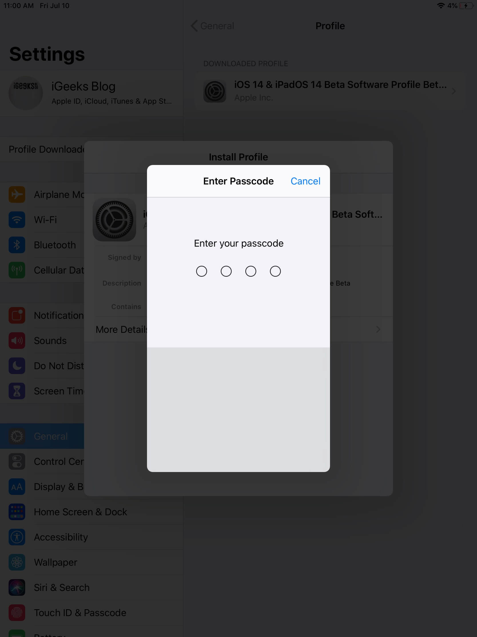 enter ipad passcode