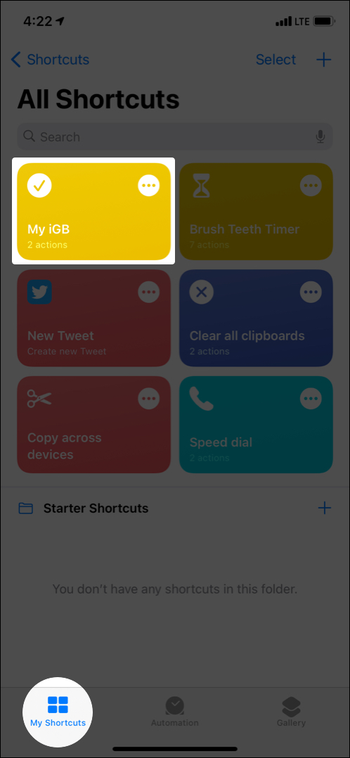 Exécuter un raccourci depuis l'application Raccourcis