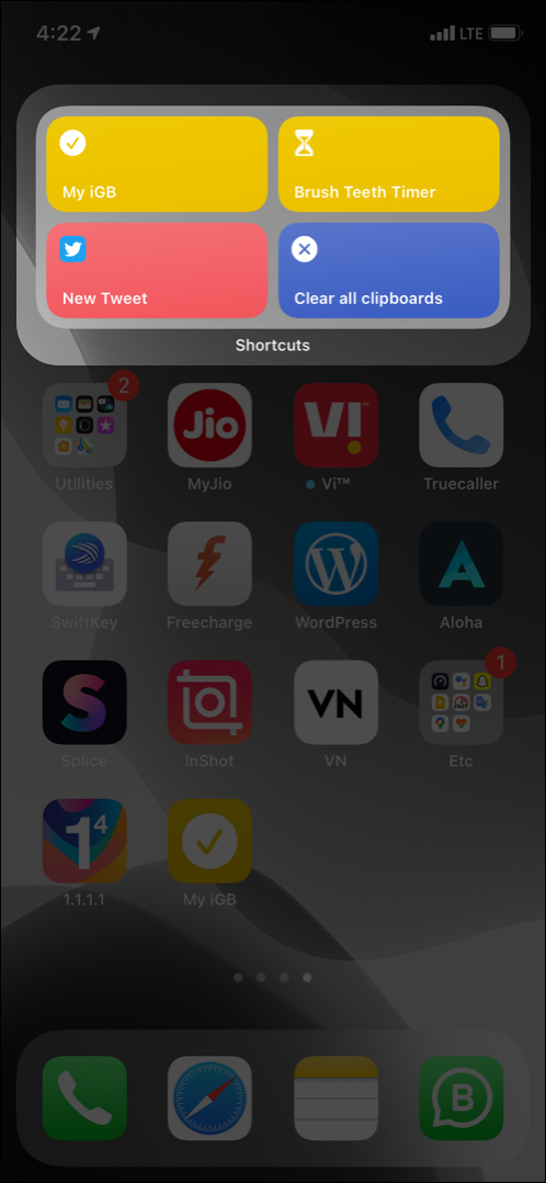 Exécuter un raccourci à partir des widgets