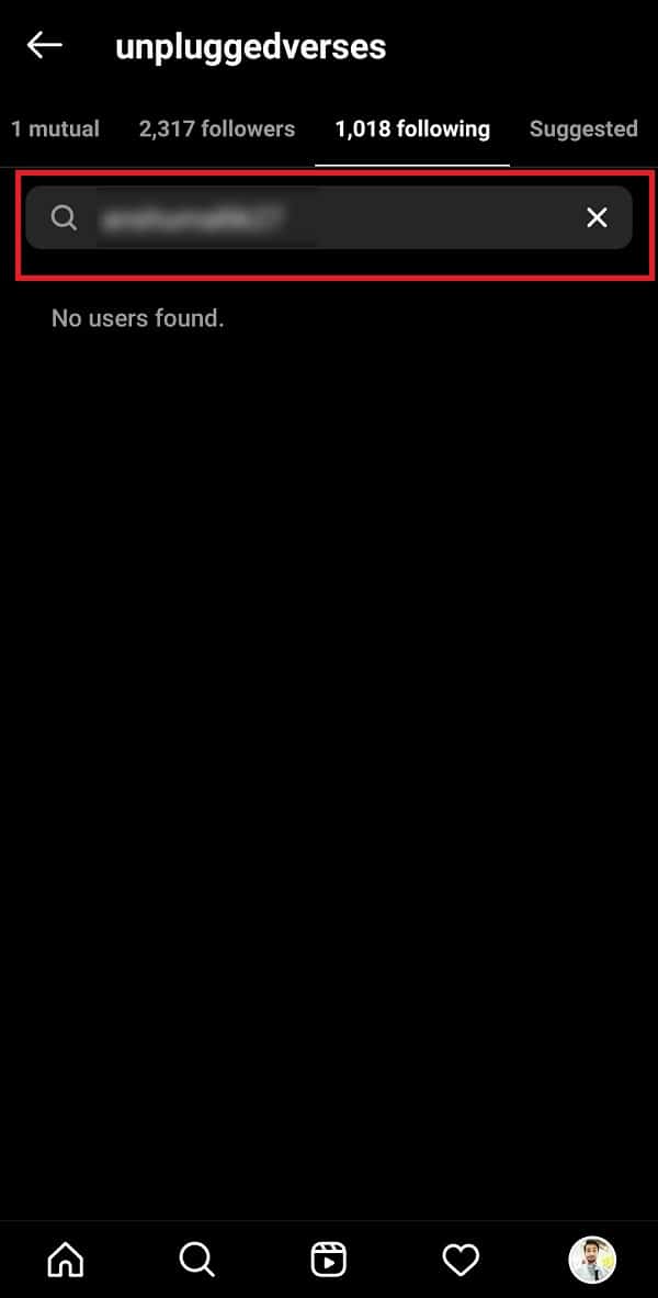 Type votre nom d'utilisateur dans la barre de recherche | Comment voir qui vous a désabonné sur Instagram