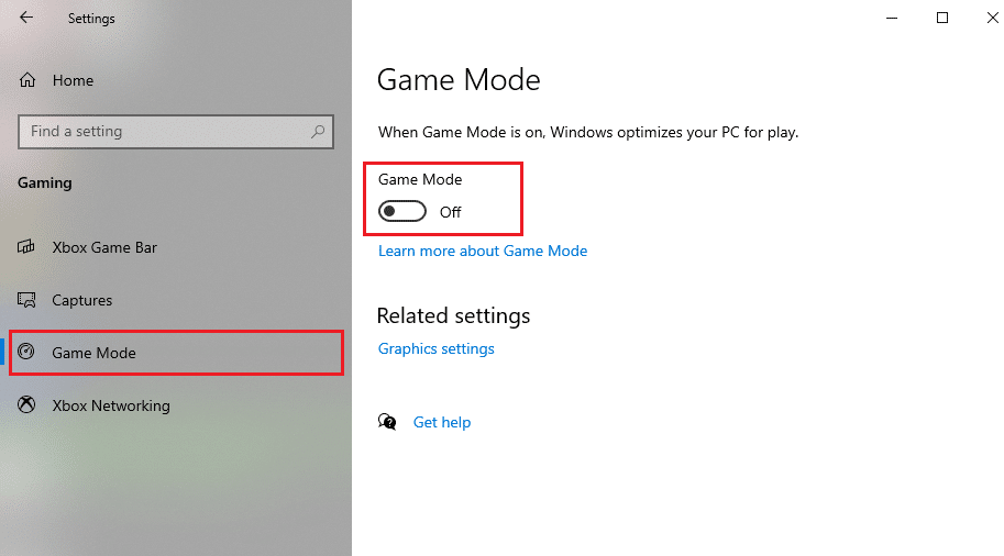 Assurez-vous de désactiver la bascule à côté du mode de jeu | Correction du bouton de démarrage de Windows 10 ne fonctionnant pas