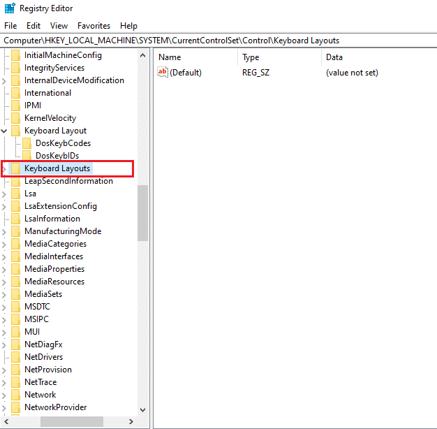 Faites défiler vers le bas et ouvrez le dossier de disposition du clavier | Correction du bouton de démarrage de Windows 10 ne fonctionnant pas