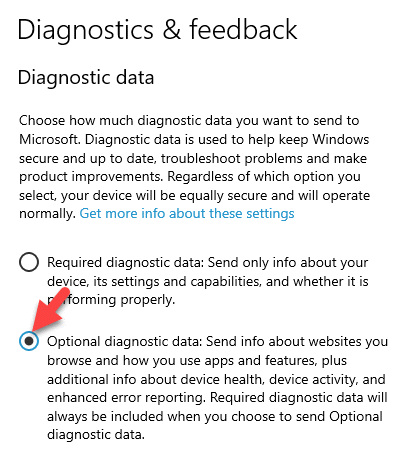 Diagnostics & Feedback Diagnostic Data Optional Diagnostic Data