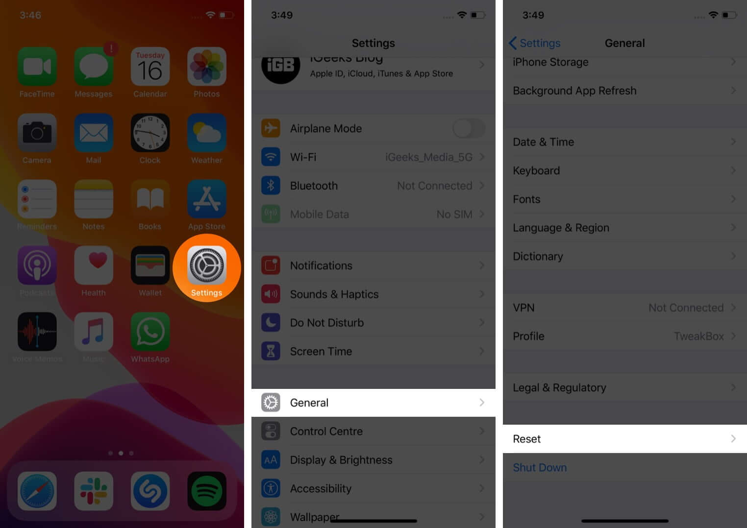 ouvrir les paramètres appuyez sur général puis appuyez sur réinitialiser sur l'iphone