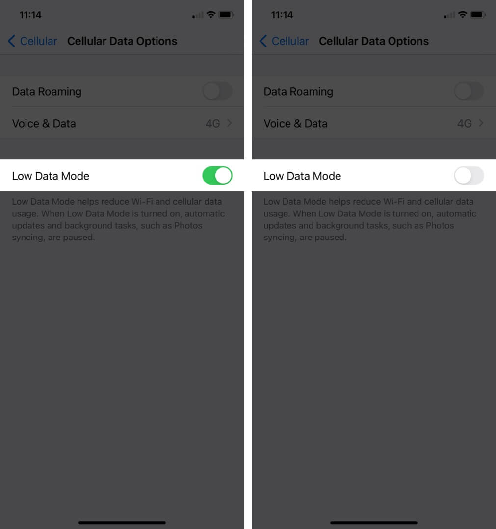 désactiver le mode de données faibles pour les données cellulaires sur iphone