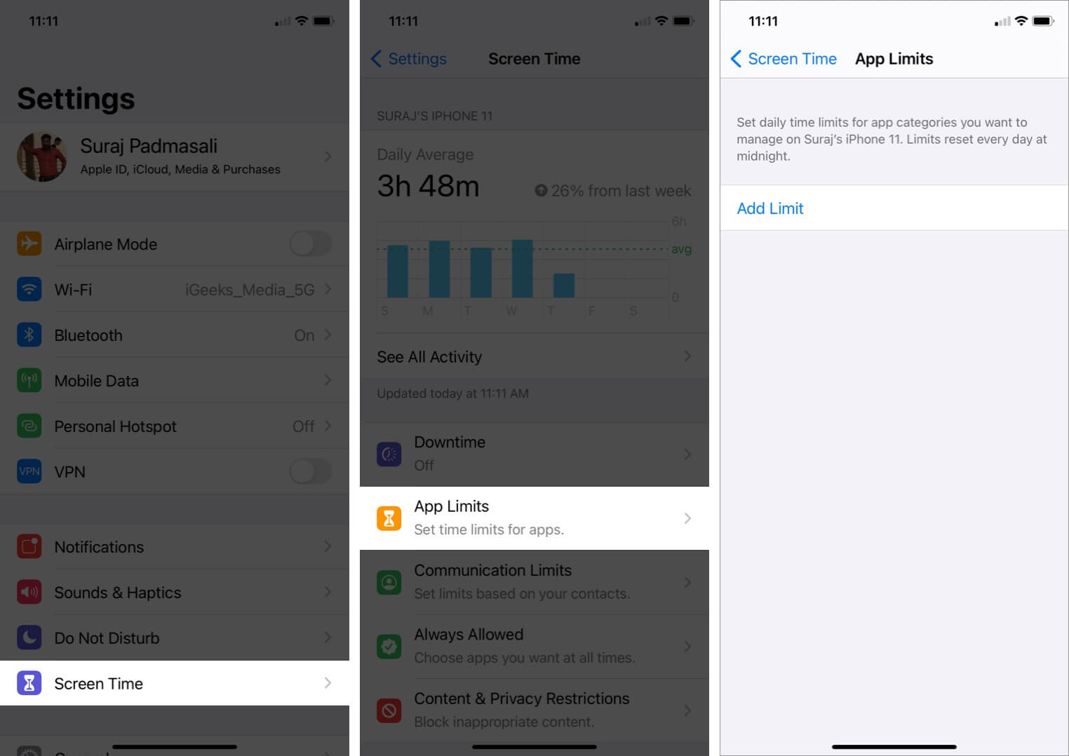 assurez-vous que WhatsApp n'est pas limité dans le temps d'écran sur iphone