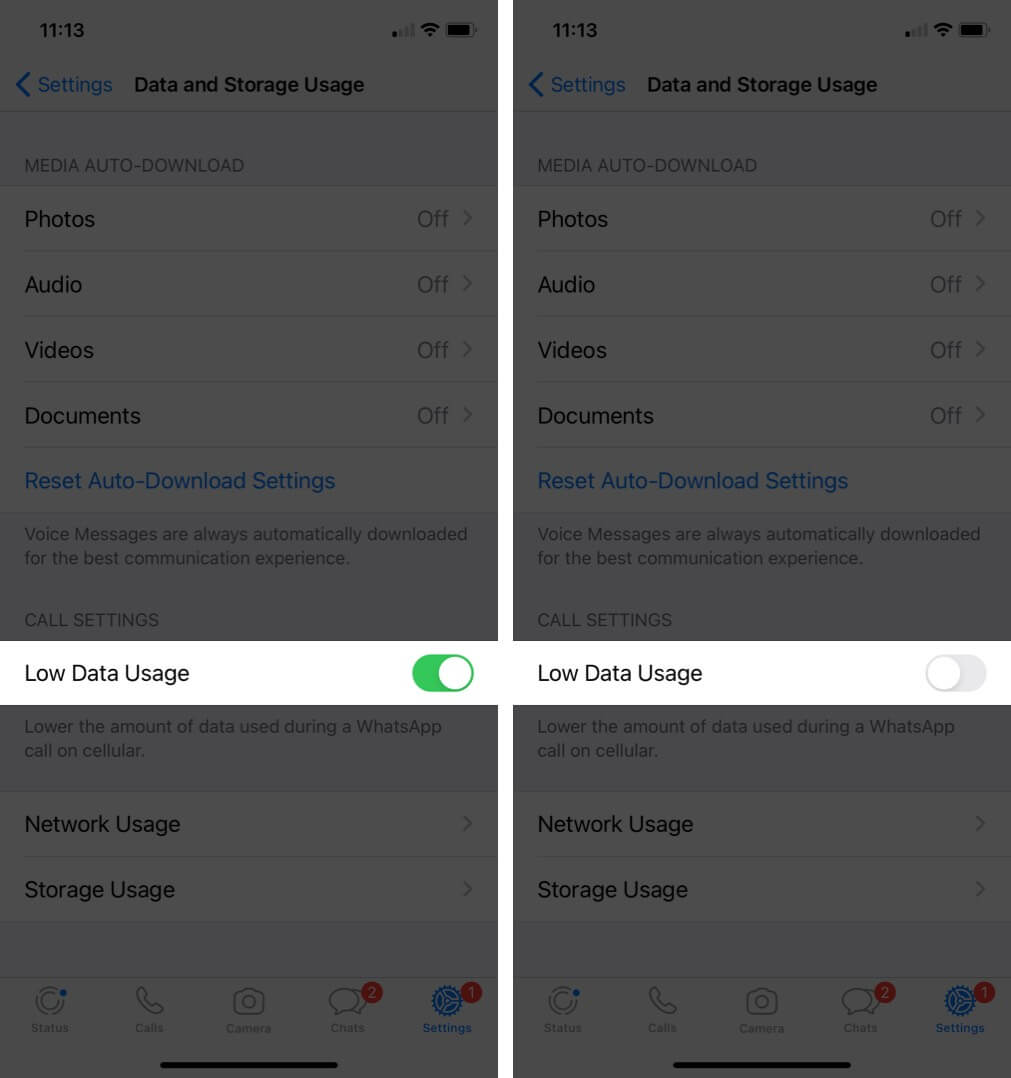 désactiver la faible consommation de données de WhatsApp