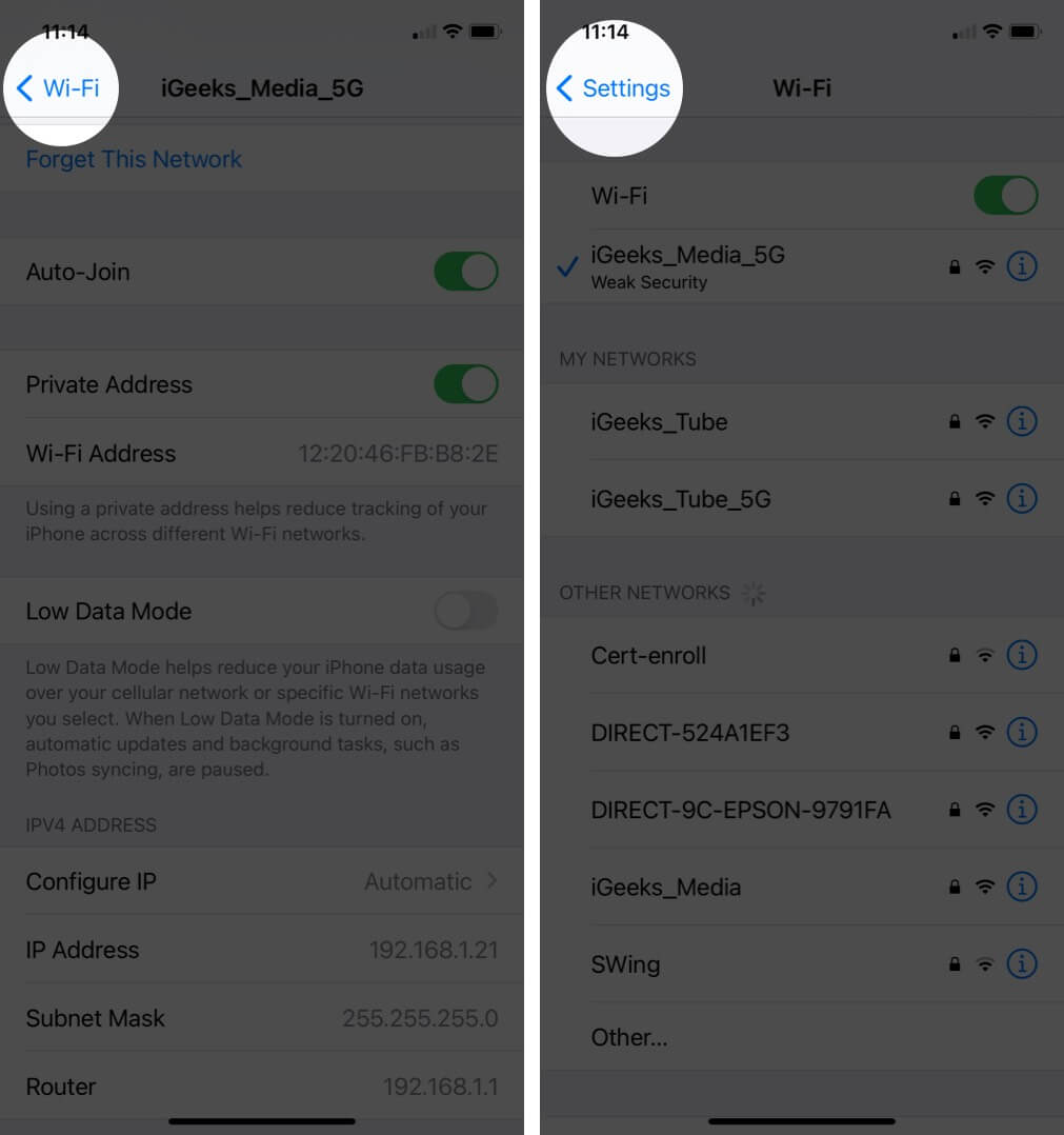 retourner à l'écran des paramètres sur l'iphone