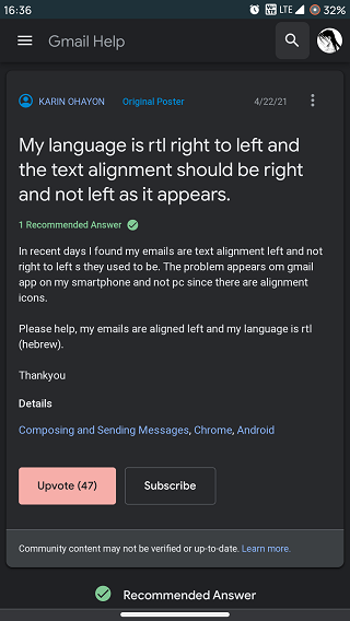 Gmail-app-right-to-left-text-alignement-language-issue