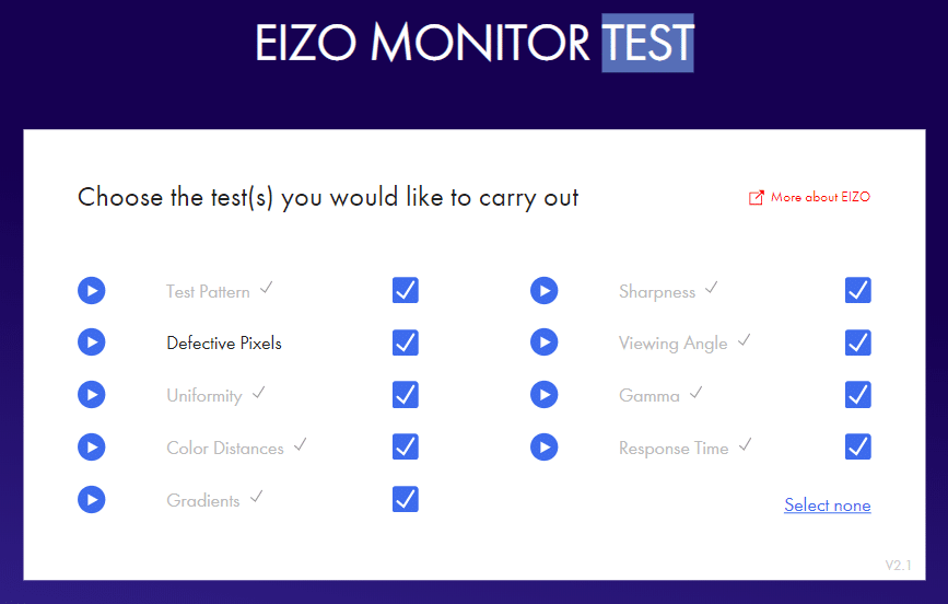 Choisissez le test/les tests que vous souhaitez effectuer.