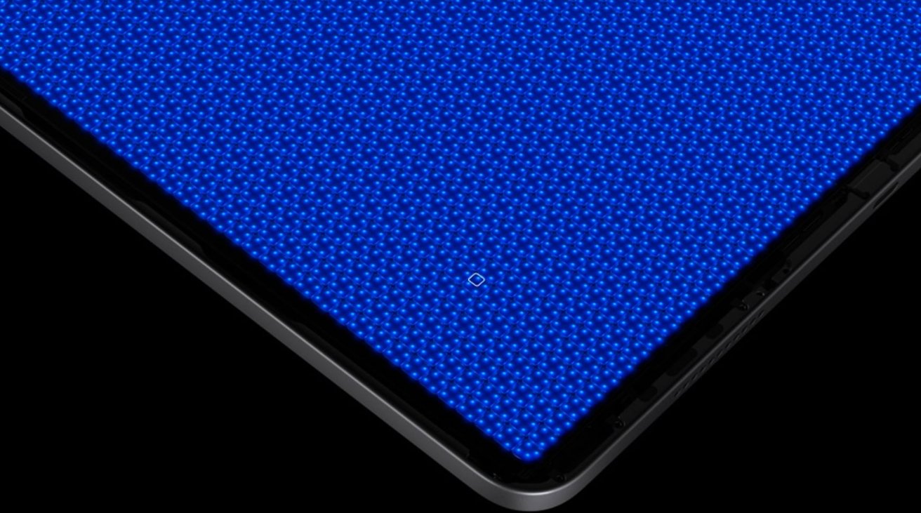 Tout l'arrière de l'écran iPad Pro 12,9 pouces abrite une couche de plus de 10 000 mini LED en guise de rétroéclairage. Chaque groupe de quatre est une zone de gradation localisée. [via Apple]