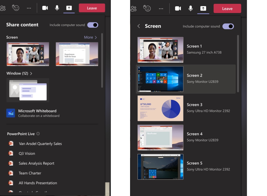 Nouveau plateau de partage de Microsoft Teams