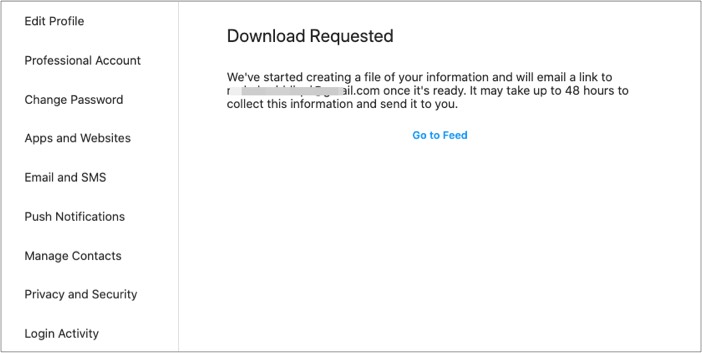 Téléchargement de données Instagram demandé pour récupérer les messages