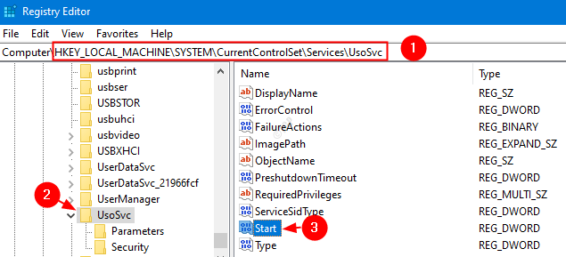 Regedit Window Currentcontrolsetservicesusosvc Min