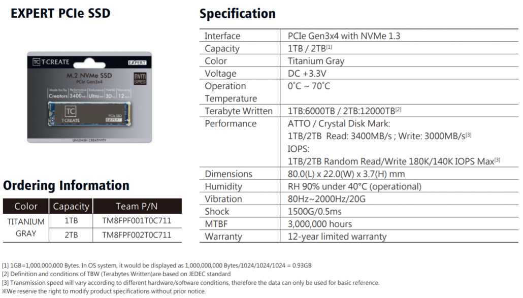 SSD TeamGroup T-Create Expert PCIe Gen 3 pour Chia Coin Cryptocurrency Mining