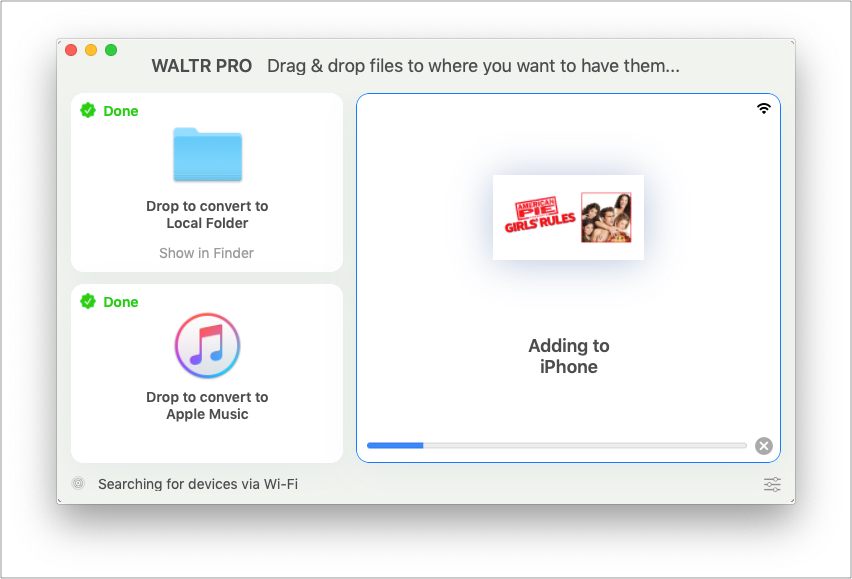 Après la conversion du fichier WALTR PRO en iPhone