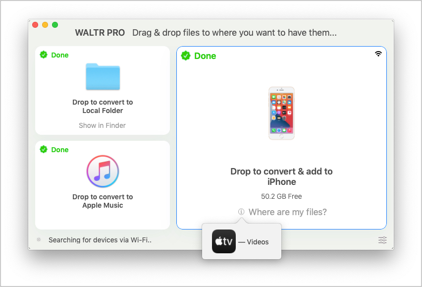 Cliquez sur Où sont mes fichiers dans WALTR PRO pour voir le nom de l'application