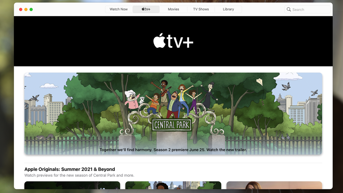 Application Apple TV fonctionnant sur un Mac